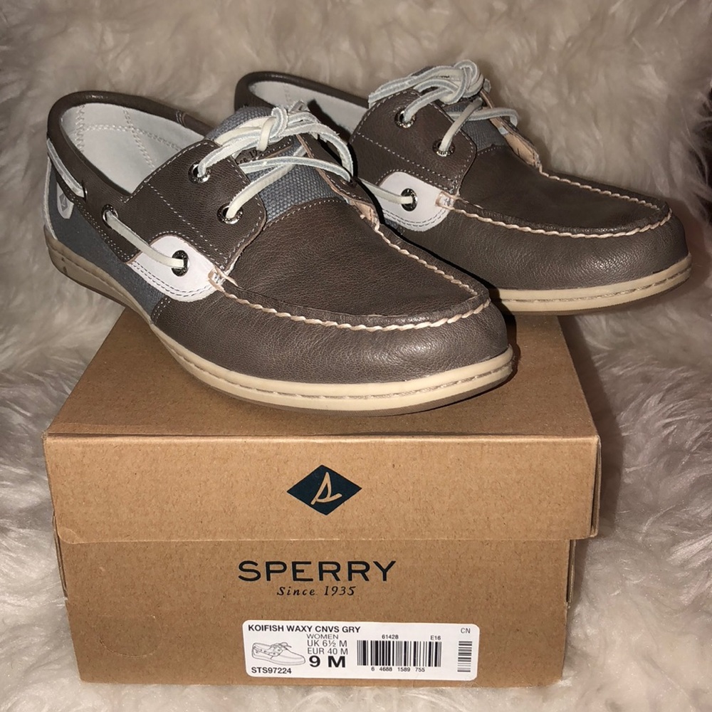 Like New Size 9 Canvas Grey Sperry Slip Ons